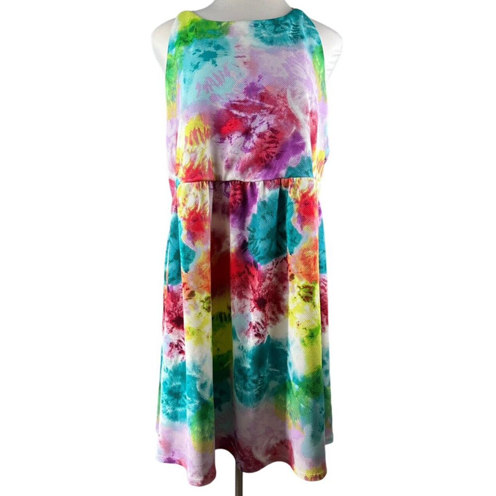 Torrid Mini Textured Knit Skater Dress Tie Dye Watercolor Women's Plus Size 4 4X - Picture 9 of 10